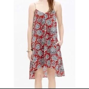 Madewell Red and White Floral High Low Dress